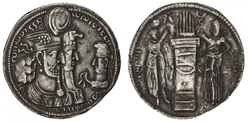 SASANIAN KINGDOM: Varahran II, 276-293, AR drachm (3.74g), G-68, busts of the ki...
