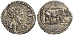 MAURETANIA: Juba II, 25 BC - 23 AD, AR denarius (3.14g), Mazard-135, Müller-20, diademed head right // elephant pacing right, its trunk pointing upwar...