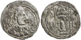 ALKHON HUNS: Khingila, ca. 440-490, AR drachm (3.68g), G-43, flat-back royal bust right, separated ribbons behind, tamgha before // standard Sasanian-...