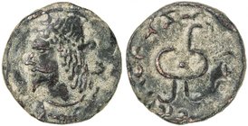 CHACH: Anonymous, ca. 4th-6th century, AE cash (4.88g), S&K-1:1, bust left, long hair, diademed // tamgha within uncertain text, VF.

 Estimate: USD...