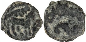 NAKHSHEB "Ashkant", ca. 720-750, AE cash (2.95g), Zeno-18769, horse standing right, uncertain Sogdian legend above // name ashkant in Sogdian above S-...