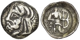 SAMARKAND: Anonymous, ca. 2nd-4th century, AR obol (0.55g), cf. Zeno-51443, Antiochus imitation: bust left // archer with quiver, holding large bow, s...