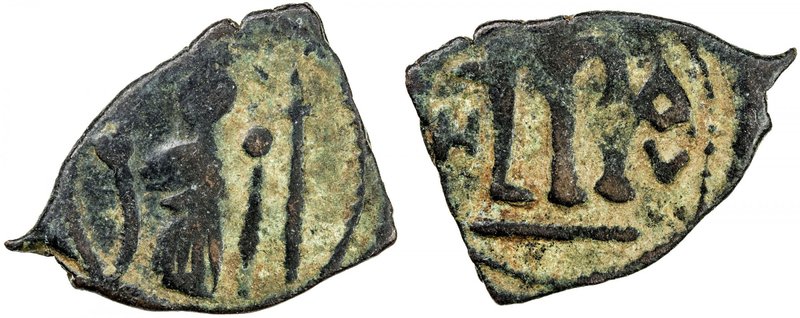 ARAB-BYZANTINE: Standing Emperor, ca. 680s-690s, AE fals (2.82g), ND, A-3505, Go...