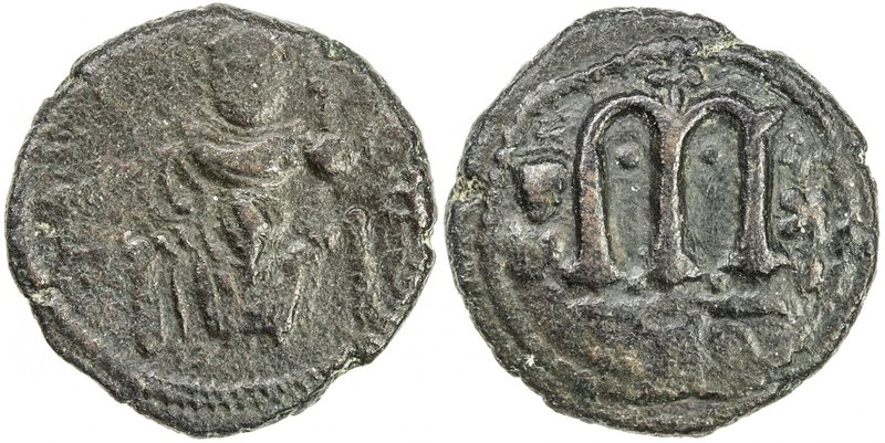 ARAB-BYZANTINE: Enthroned Emperor, ca. 660-680, AE fals (4.35g), NM, ND, A-3511A...