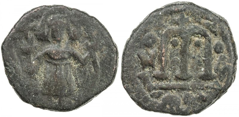 ARAB-BYZANTINE: "Orans figure", ca. 680s-690s, AE fals (3.82g), ND, A-3528, Good...