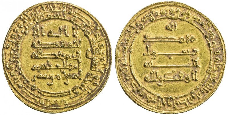ABBASID: al-Muqtadir, 908-932, AV dinar (4.07g), Misr, AH302, A-245.2, final dig...