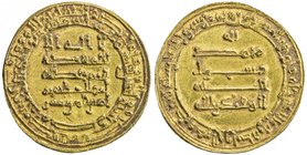 ABBASID: al-Muqtadir, 908-932, AV dinar (4.07g), Misr, AH302, A-245.2, final digit of date engraved as thanatayn, wonderful bold strike, EF-AU.

 Es...