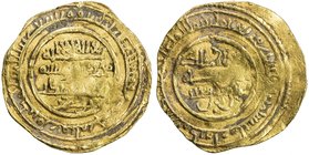 ALMORAVID: Abu Bakr, 1056-1087, AV dinar (5.38g), Aghmat, AH462, A-461.2, H-—, generally crude engraving, as on known published examples dated 452, po...