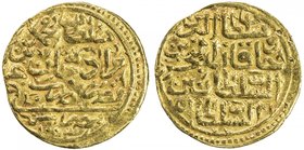 OTTOMAN EMPIRE: Mehmet III, 1595-1603, AV sultani (3.35g), Misr, AH1003, A-1340.2, with sultan al-birrayn … reverse legend, couple minor nicks, VF.
...