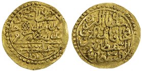 OTTOMAN EMPIRE: Osman II, 1618-1622, AV sultani (3.44g), Halab (Aleppo), AH1027, A-1358.2, Damali-HP-A1, "cud" at the right on the obverse, caused by ...