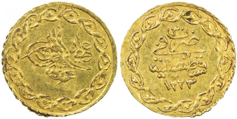 TURKEY: Mahmud II, 1808-1839, AV ¼ cedid mahmudiye (0.40g), Kostantiniye, AH1223...