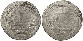 BUWAYHID: Baha' al-Dawla, 989-1012, debased AR dirham (8.63g), Madinat al-Salam, A-1574, Treadwell-—, the date is very likely AH393, citing the caliph...
