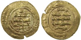 GHAZNAVID: Ibrahim, 1059-1099, AV dinar (5.03g), Ghazna, AH45x, A-1637, lillah above obverse, zafir above reverse, probably dated 457, usual weakness,...