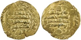 GHAZNAVID: Mas'ud III, 1099-1115, AV dinar (4.42g), Ghazna, AH505, A-1647, visible is ghazna s(ana) khams wa khams m(i'a), crude strike as always for ...