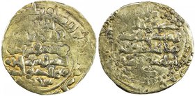GHAZNAVID: Bahramshah, 1117-1157, AV dinar (4.74g), Ghazna, A-1651, debased gold, citing the caliph al-Mustarshid (AH512-529), blundered date, hideous...
