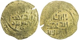 GREAT MONGOLS: Anonymous, ca. 1220-1250, AV dinar (4.28g), Bukhara, ND, A-B1967, totally anonymous, not even the caliph cited, mint name below obverse...