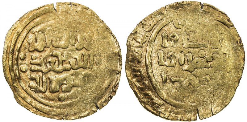 GREAT MONGOLS: Anonymous, ca. 1220s-1240s, AV dinar (4.13g), ND/DM, A-C1967, wit...