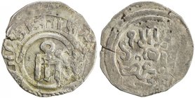 GREAT MONGOLS: Anonymous, AR dirham (2.06g), [Imil], ND, A-O1979, tamgha with uneven shoulders, "comma" to right (thus assigned to Imil mint), S-tamgh...