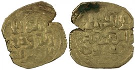 GREAT MONGOLS: Anonymous, ca. 1220s-1240s, AV dinar (3.12g) (Samarqa)nd, ND, A-B1967, totally anonymous, with the kalima on both sides and no mint nam...