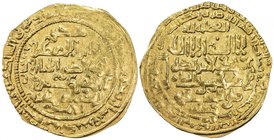 ILKHAN: Hulagu, 1256-1265, AV ingot dinar (3.66g), al-Mawsil, AH672, A-2121.2, Zeno-165388 (this piece), citing the Great Mongol Qubilai Khan only by ...