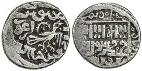 ILKHAN: Arghun, 1284-1291, AR dirham (2.50g) (Astarabad), AH(6)91, A-2149.2, hawk & sun, citing the viceroy Ghazan, Shi'ite reverse, "1" indicated by ...