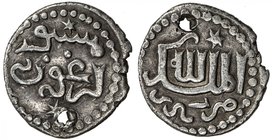 ILKHAN: Arghun, 1284-1291, AR 1/6 dirham (0.48g), Tabriz, ND, A-2150, HAGHANU in Uighur // arghun //al-mulku lillah / darb tabriz, pierced, lovely str...