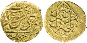 QAJAR: Agha Muhammad Khan, 1779-1797, AV ¼ mohur (2.73g), Mazandaran, AH1199, A-2837, type A couplet be-zar sekkeh az meymanat zad qaza / be-nam-e 'al...