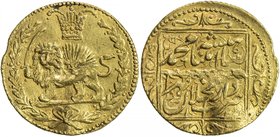 QAJAR: Muhammad Shah, 1837-1848, AV toman (3.46g), Tehran, AH1262, A-2905, type T, lion & sun without wreath // 2-line legend within square, nice stri...