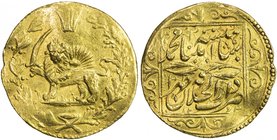 QAJAR: Muhammad Shah, 1837-1848, AV toman (3.45g), Tehran, AH1263, A-2905, type T, lion & sun without wreath // 2-line legend within square, slightly ...