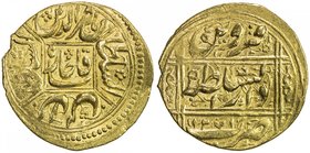 QAJAR: Nasir al-Din Shah, 1848-1896, AV toman (3.46g), Qazwin, AH1271, A-2921, ornate obverse design, with the word qajar in central square, ruler's n...