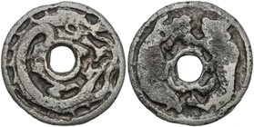 WESTERN LIAO: AE charm (25.28g), as Zeno-17938, dragon // wild boar and bear, VF, RRR. Similar examples have been unearthed at the ancient site Kanka,...