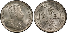 HONG KONG: Edward VII, 1901-1910, AR 5 cents, 1903, KM-12, blast white luster, better date, PCGS graded MS66.

 Estimate: USD 100 - 120