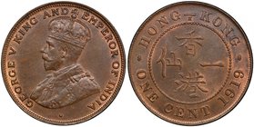 HONG KONG: George V, 1910-1936, AE cent, 1919-H, KM-16, better date, some red, PCGS graded MS64 +BN.

 Estimate: USD 100 - 120