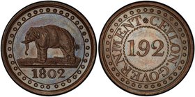 CEYLON: George III, 1796-1820, AE 1/192 rixdollar, 1802, KM-73, Elephant left, struck at the Soho Mint, Birmingham, by Matthew Boulton, PCGS graded Pr...