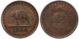 CEYLON: George III, 1760-1820, AE 1/192 rixdollar, 1804, KM-73, Prid-87. Cr-25, elephant left // legend, very lightly cleaned, red and brown, proof-on...
