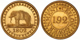 CEYLON: George III, 1796-1820, gilt AE 1/192 rixdollar, 1802, KM-73, Elephant left, struck at the Soho Mint, Birmingham, by Matthew Boulton, PCGS grad...