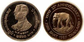THAILAND: Rama IX, 1946-2016, AV 2500 baht, 1987/BE2530, Y-207, World Wildlife Fund - Asian Elephant, struck at the British Royal Mint with WWF card o...