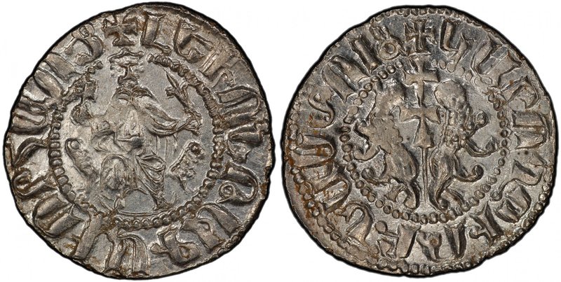 ARMENIA: Levon I, 1198-1219, AR tram, Ner-297, king seated on throne, holding fl...