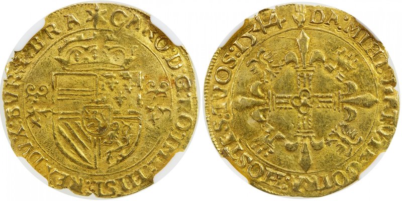 BRABANT: Charles V, 1506-1555, AV couronne d'or au soleil (3.40g), Antwerp, 1544...