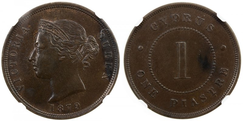 CYPRUS: Victoria, 1878-1901, AE piastre, 1879, KM-3.1, mostly nice chocolate bro...