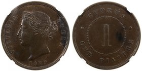 CYPRUS: Victoria, 1878-1901, AE piastre, 1879, KM-3.1, mostly nice chocolate brown color, thin "1" in denomination, NGC graded MS61.

 Estimate: USD...