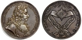 DENMARK: Christian V, 1670-1699, AR medal (82.21g), ND, Forrer IV, pg. 9, 56mm silver medal for the Order of the Danish Elephant Order by Anton Meibus...