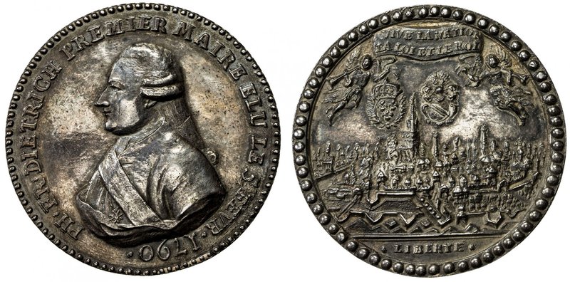 STRASBOURG: AR medal (39.29g), 1790, Coll. 122, 44mm chased cast unsigned silver...