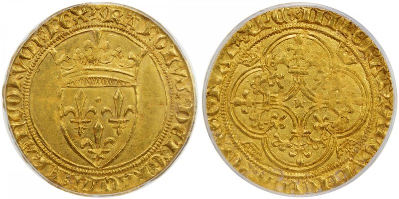 FRANCE: Charles VI, 1380-1422, AV ecu d'or a la couronne, Montpellier, Fr-291, p...