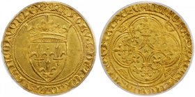 FRANCE: Charles VI, 1380-1422, AV ecu d'or a la couronne, Montpellier, Fr-291, pellet privy mark under 4th letter, authorized 11 September 1389; crown...