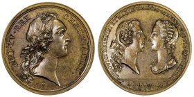 FRANCE: Louis XV, 1715-1774, AE medal (35.77g), 1745, Page-Divo 125, 41mm bronze medal for the Marraige of the Dauphin to Marie Therese of Spain by F....