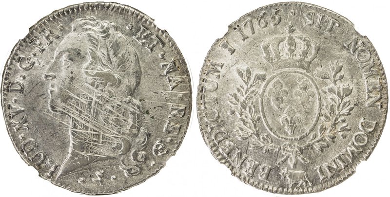 FRANCE: Louix XV, 1715-1774, AR ecu, Pau mint, 1765, KM-518, Dav-A1331, cow mint...