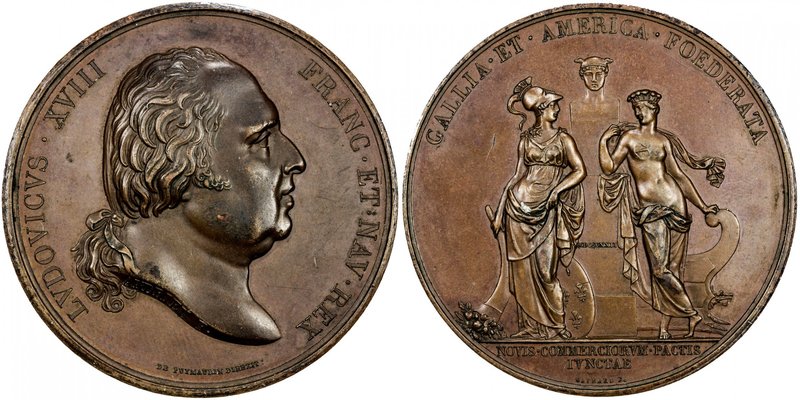 FRANCE: Louis XVIII, 1814-1824, AE medal (71.65g), 1822, 50.5mm, Franco-America ...