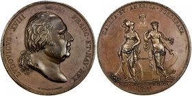 FRANCE: Louis XVIII, 1814-1824, AE medal (71.65g), 1822, 50.5mm, Franco-America Convention of Navigation and Commerce. Paris mint. By Andrieu and Gayr...