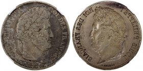 FRANCE: Louis Philippe I, 1830-1848, AR 5 francs, ND (1830-31), KM-736, mirror brockage error of obverse, NGC graded VF35, RR. 

 Estimate: USD 700 ...